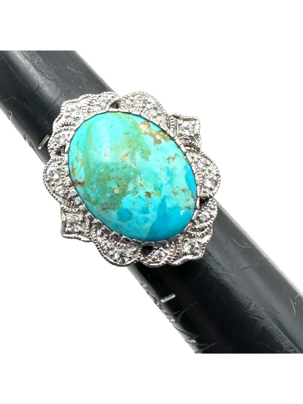 Designer JTV Womens Ring Sterling Silver Turquoise White Topaz Size 8